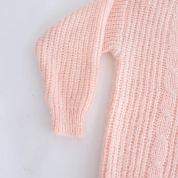 Vintage Tarazzia Light Pink Chunky Cable Knit Collared Pullover Sweater M - Picture 8 of 10